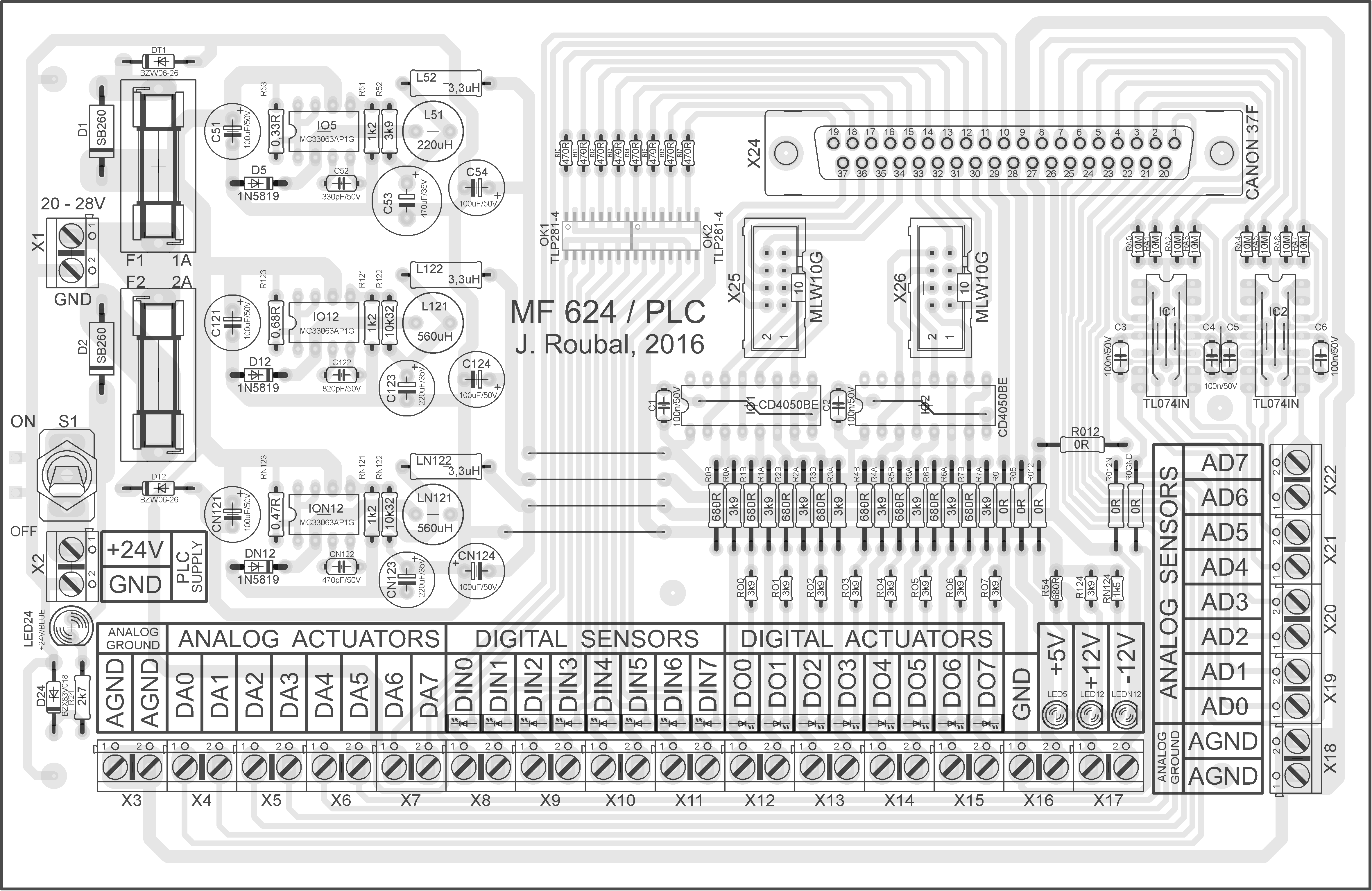 Komunikační rozhraní MF 624 - PLC - osazovací výkres