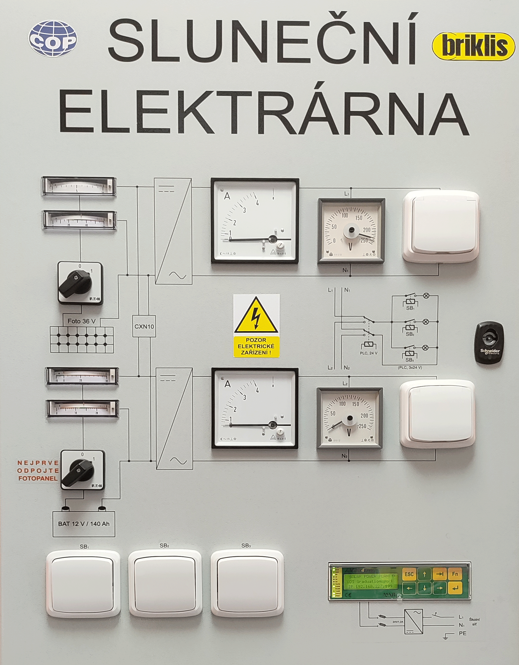 Rozvodná skříň modelu fotovoltaické elektrárny